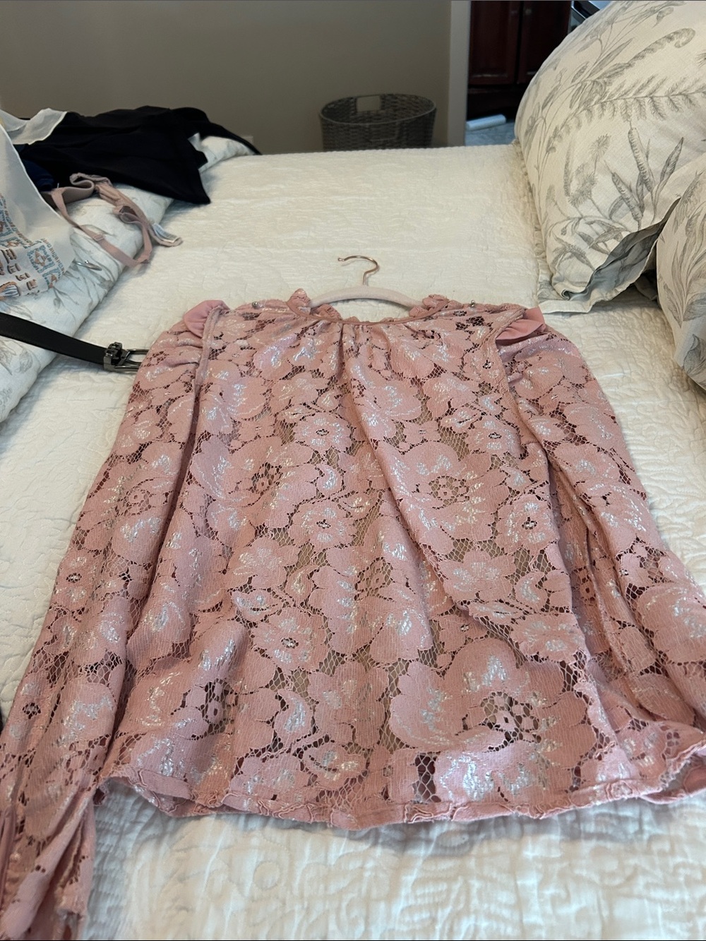 Wayf Dusty Rose Lace Long-Sleeve Blouse